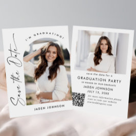 Elegant - minimalistisk Studenten 2-foto QR-kod Spara Datumet