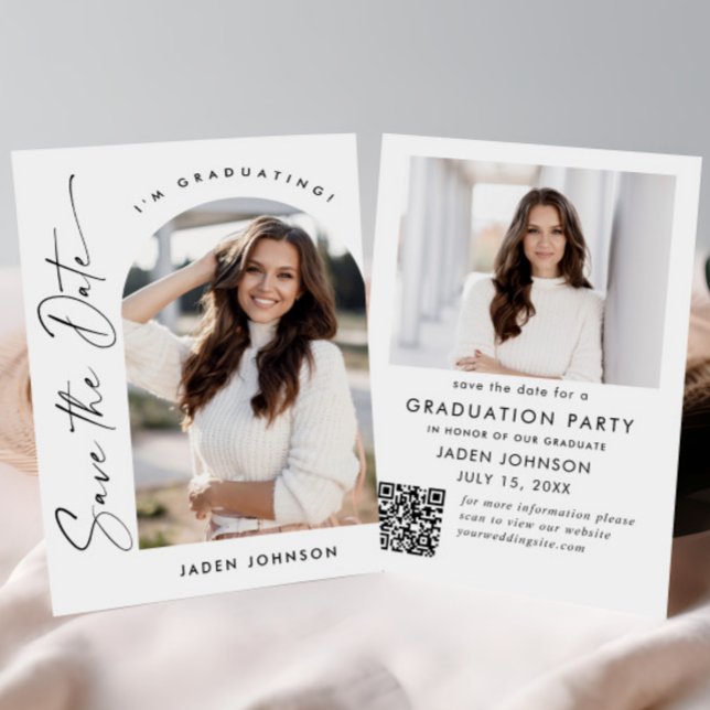 Elegant - minimalistisk Studenten 2-foto QR-kod Spara Datumet (Skapare uppladdad)