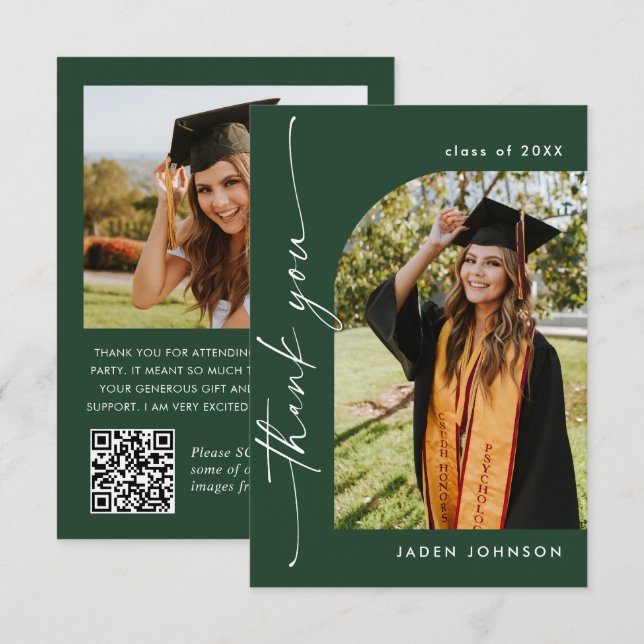 Elegant - minimalistisk Studenten 2-foto QR-kod Tack Kort (Fram/baksida)