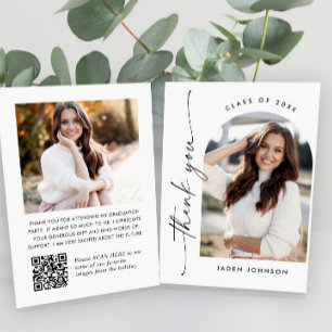 Elegant - minimalistisk Studenten 2-foto QR-kod Tack Kort