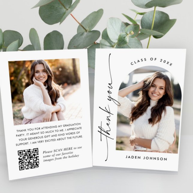 Elegant - minimalistisk Studenten 2-foto QR-kod Tack Kort (Skapare uppladdad)