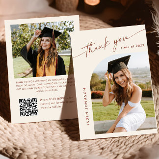 Elegant - minimalistisk Studenten 2-foto QR-kod Tack Kort