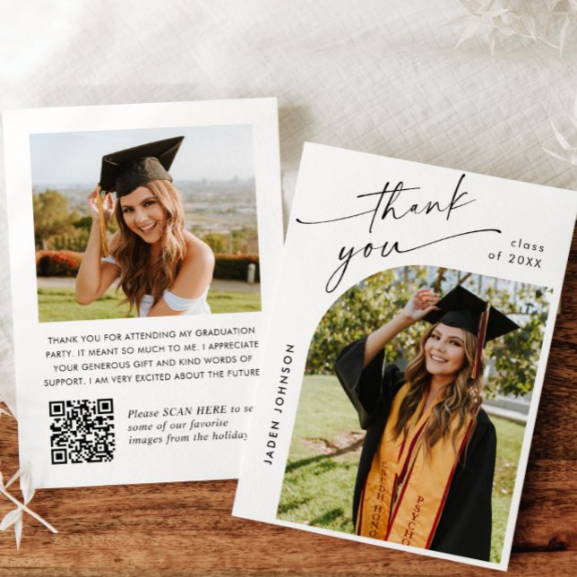 Elegant - minimalistisk Studenten 2-foto QR-kod Tack Kort (Skapare uppladdad)