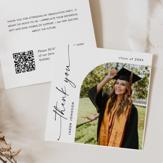 Elegant Minimalistisk Studenten One-fotoQR-kod Tack Kort (Skapare uppladdad)