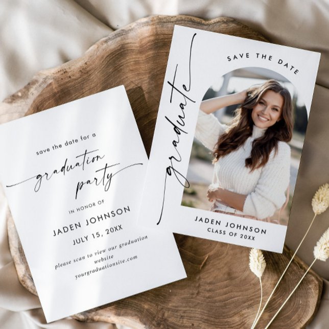 Elegant - minimalistisk Studentfest ett foto Spara Datumet (Skapare uppladdad)