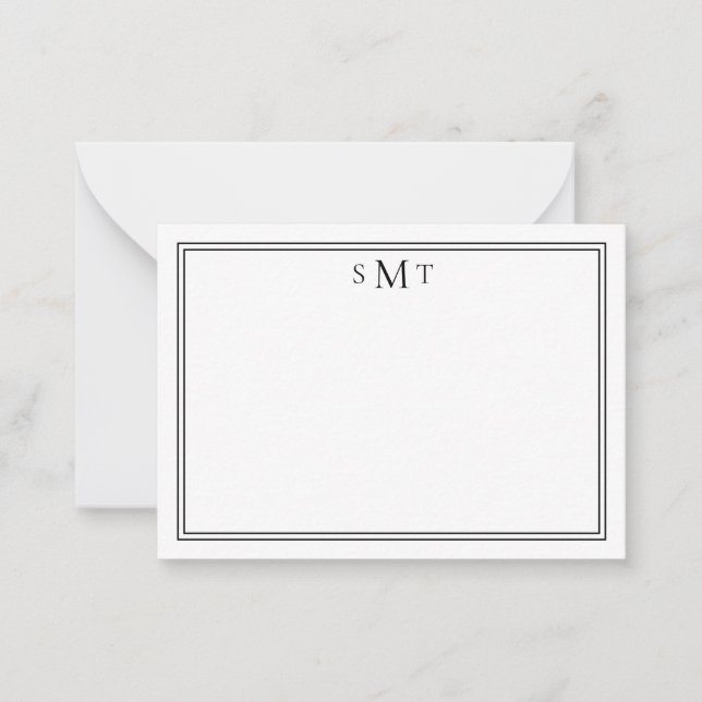 Elegant Minimalistisk svart 3 Brev monogram Anteckningskort (Framsida)