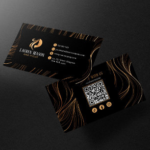 Elegant minimalistisk svart guld frisör QR-kod Visitkort