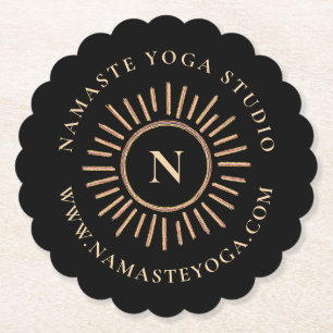 Elegant Minimalistisk svart Monogram-Gult Guld Underlägg Papper