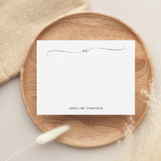 Elegant Minimalistisk svart monogramkalligrafi Anteckningskort