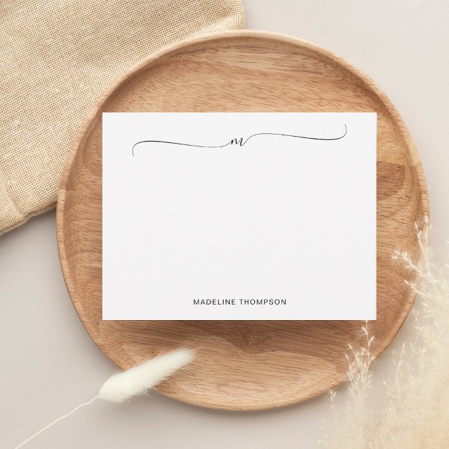 Elegant Minimalistisk svart monogramkalligrafi Anteckningskort (Skapare uppladdad)