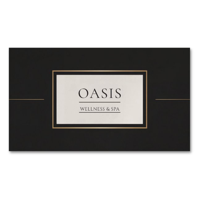 Elegant minimalistisk svart och guld ram magnetiska visitkort (Framsida)