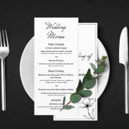 Elegant Minimalistisk svart och vit Blommigt Bröll Meny