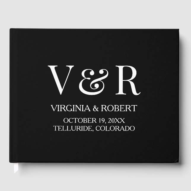 Elegant Minimalistisk svart och vit Bröllop Gästböcker (Framsida)