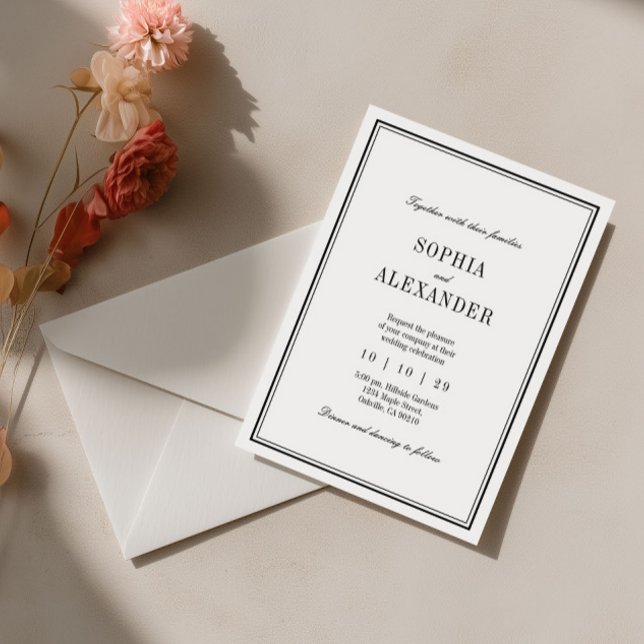 Elegant Minimalistisk svart och vit Bröllop Inbjudningar (Skapare uppladdad)
