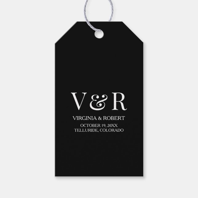 Elegant Minimalistisk svart och vit Bröllop Presentetikett (Framsidan)