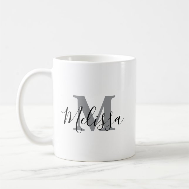 Elegant minimalistisk svart och vit chic anpassad kaffemugg (Vänster)
