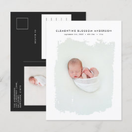 Elegant minimalistisk svart och vit fotobild födel meddelande vykort