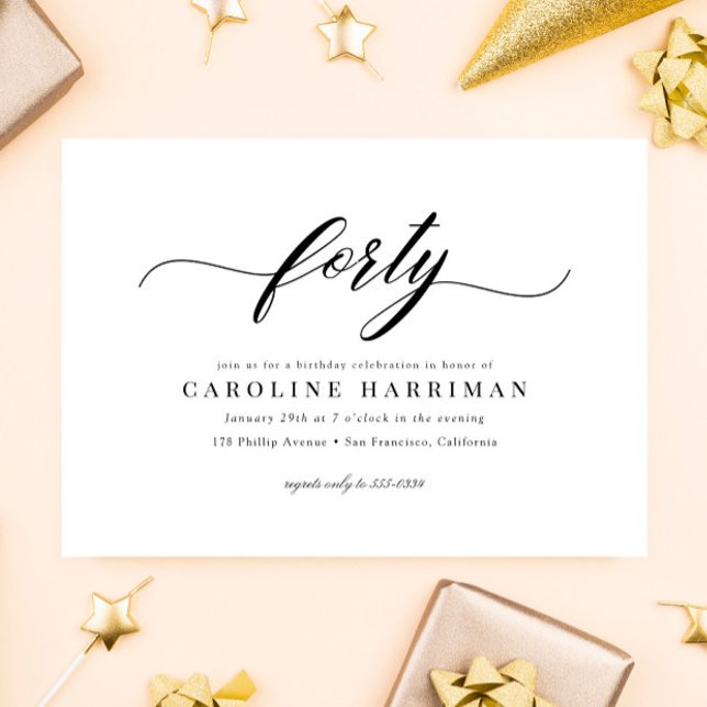 Elegant Minimalistisk svart vit 40:e födelsedag Pa Inbjudningar (Skapare uppladdad)