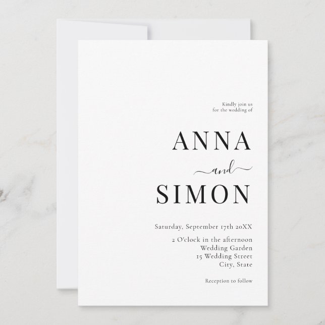 Elegant Minimalistisk svart vit allt-i-ett-Bröllop Inbjudningar (Framsida)