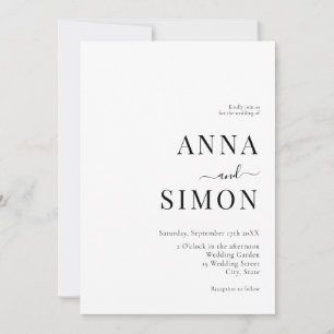 Elegant Minimalistisk svart vit allt-i-ett-Bröllop Inbjudningar