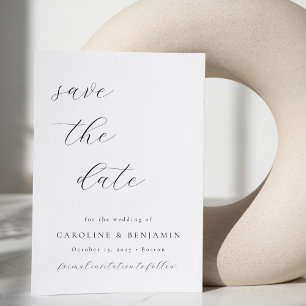 Elegant minimalistisk svart vit kalligrafi bröllop spara datumet