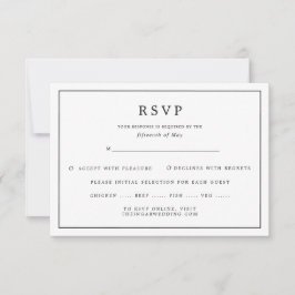 Elegant minimalistisk svart-vit måltid val bröllop OSA kort
