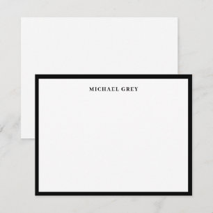 Elegant minimalistisk svart vit namn kant platt anteckningskort