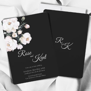 Elegant Minimalistisk Svartvit Blommigt Bröllop Inbjudningar