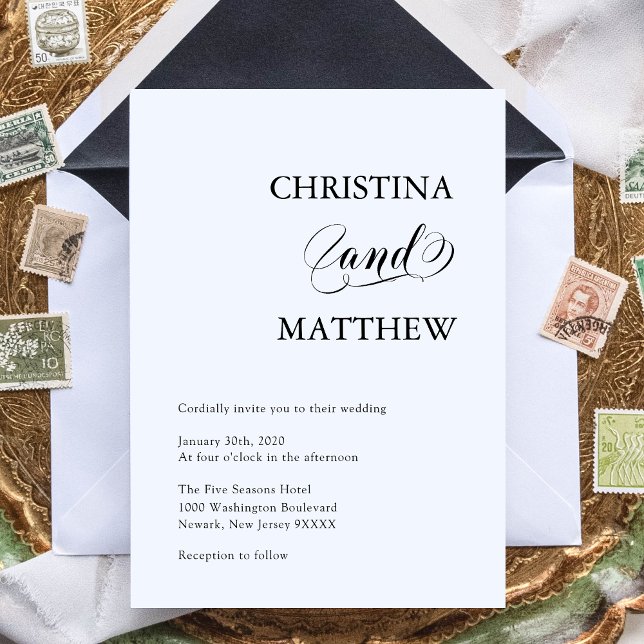 Elegant Minimalistisk Svartvit Bröllop Inbjudningar (Skapare uppladdad)