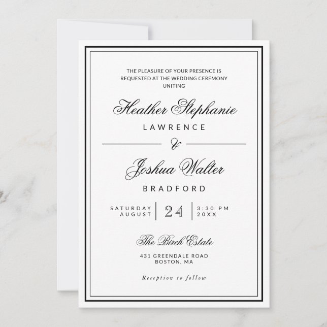 Elegant Minimalistisk svartvit Bröllop Inbjudningar (Framsida)