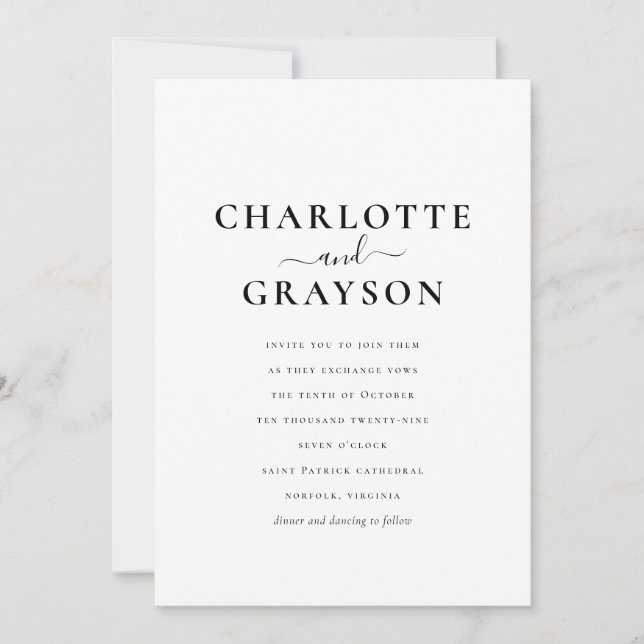 Elegant Minimalistisk svartvit foto Bröllop Inbjudningar (Framsida)