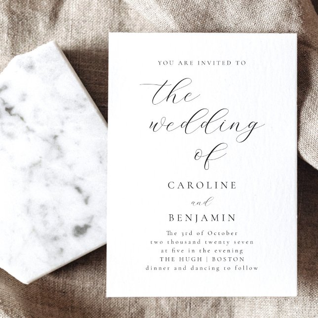 Elegant Minimalistisk svartvit kalligrafi Bröllop Inbjudningar (Skapare uppladdad)