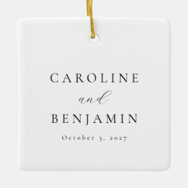 Elegant Minimalistisk svartvit kalligrafi Bröllop Julgransprydnad Keramik