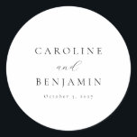 Elegant Minimalistisk svartvit kalligrafi Bröllop Runt Klistermärke<br><div class="desc">Anpassningsbar Elegant Minimalistisk svartvit kalligrafi Bröllop Classic Round Sticker</div>