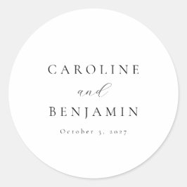 Elegant Minimalistisk svartvit kalligrafi Bröllop Runt Klistermärke