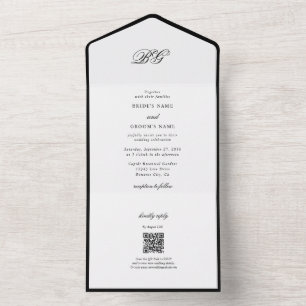 Elegant Minimalistisk svartvit monogram Bröllop
