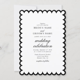 Elegant Minimalistisk svartvit monogram Bröllop Inbjudningar