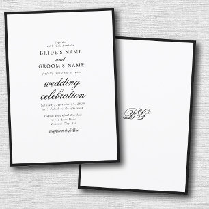 Elegant Minimalistisk svartvit monogram Bröllop Inbjudningar