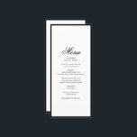 Elegant Minimalistisk svartvit monogram Bröllop Meny<br><div class="desc">En minsta svartvit elegant bröllop-design. En enkel design som användor en klassisk elegant- och kalligrafi. En lysande svart- och vit monogramdesign med modern klasstypografi. En svart och vit elegant bröllop-menykortsdesign med modernt inslag. Det finns också möjlighet att matcha bröllopsinbjudningar och andra artiklar i kontorsartiklar.</div>