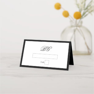 Elegant Minimalistisk svartvit monogram Bröllop Placeringskort