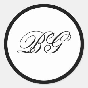 Elegant Minimalistisk svartvit monogram Bröllop Runt Klistermärke