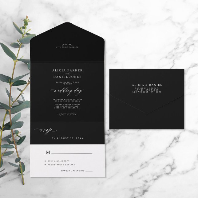 Elegant minimalistisk svartvit mörk bröllop (Skapare uppladdad)