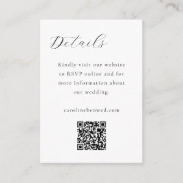 Elegant Minimalistisk svartvit skript QR Bröllop Tilläggskort
