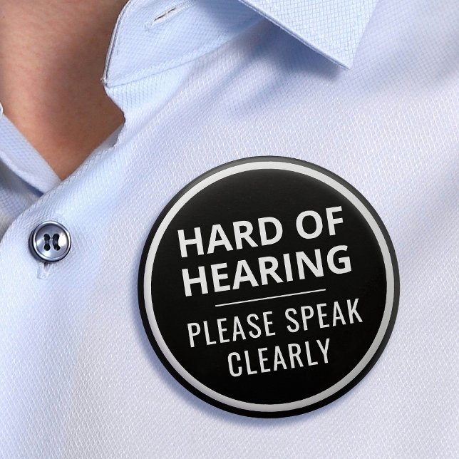 Elegant - minimalistisk svartvitt hörsel knapp (Elegant Minimalist Black White Hard of Hearing Button)