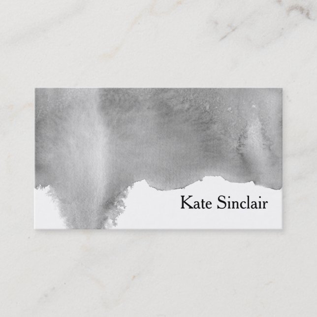 Elegant Minimalistisk svartvitt och vit vattenfärg Visitkort (Framsida)