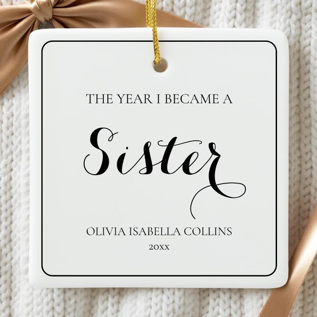 Elegant Minimalistisk Syskon Första julsyster Julgransprydnad Keramik (Elegant Minimalist Siblings First Christmas Sister Ceramic Ornament)