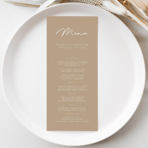 Elegant Minimalistisk Taupe Bröllop Menu Meny