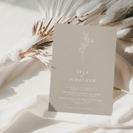Elegant Minimalistisk Taupe & White Blommigt Bröll Inbjudningar