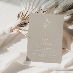 Elegant Minimalistisk Taupe & White Blommigt Bröll Inbjudningar