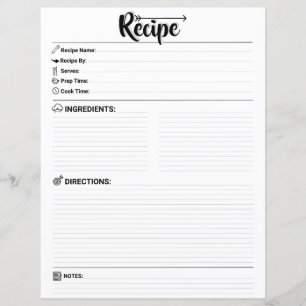 Elegant minimalistisk tom sida för recept / papper